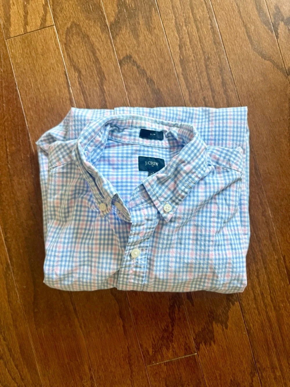 J. Crew Men's Light Blue & Pink Plaid Button-Down Shirt